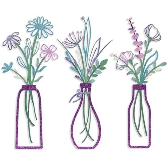 3 Pieces Metal Flowers Wall Arts-Rustic Farmhouse Decor Purple Minimalist Flower - Picture 8 of 8